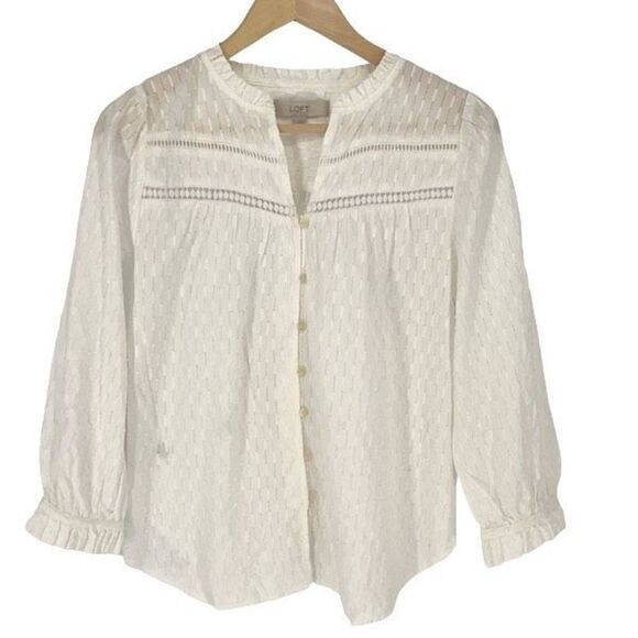 Loft Womens 100% Cotton Button-Up Chiffon Shirt Blouse Cream Size Small - Picture 1 of 8